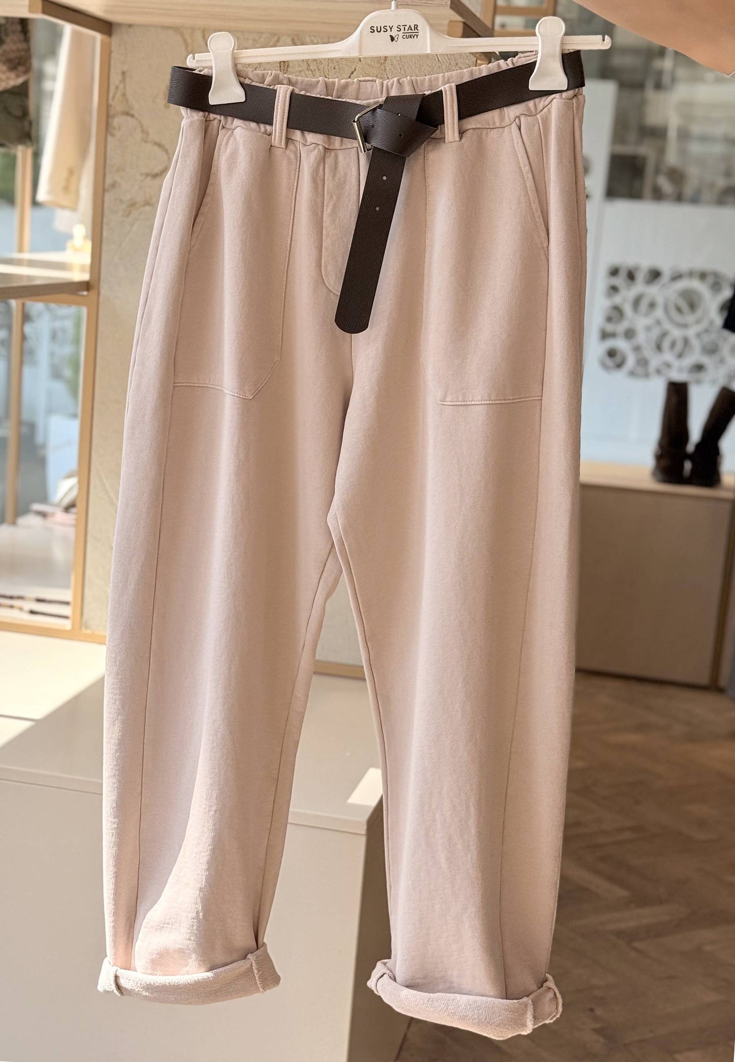 SUSI STAR CURVY - Pantalone Felpa Rosa Cipria