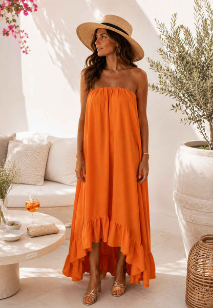 MINERVA - Abito Fascia Asimmetrico con Balza Arancio