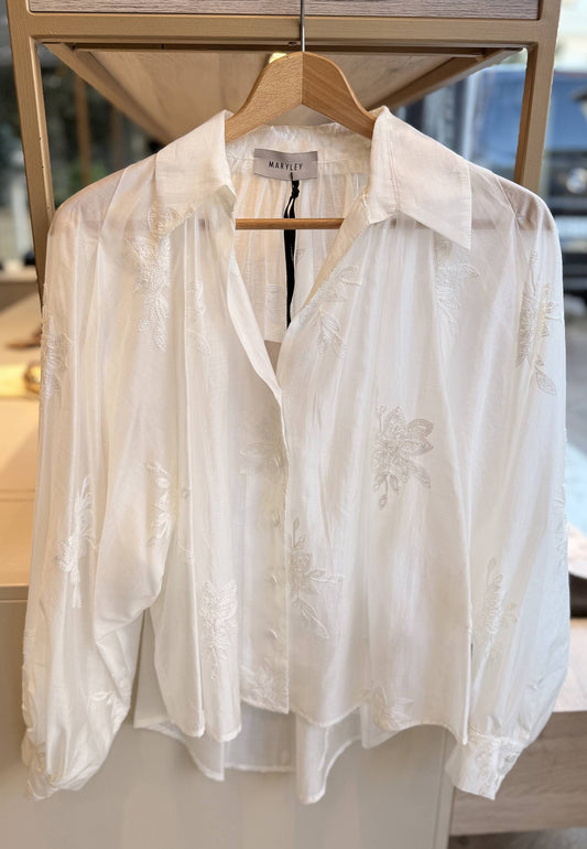 MARYLEY - Camicia Ricamo Burro