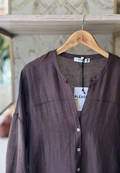 PLEASE - Camicia Coreana Cioccolato