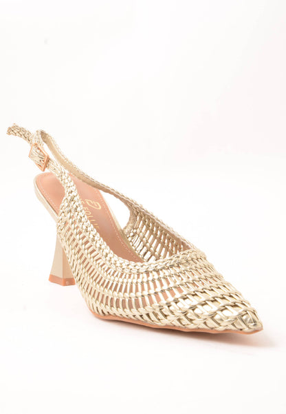 DIVINE FOLLIE - Sandalo Slingback Laminato Platino