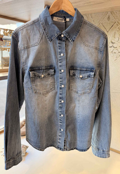 PLEASE - Camicia In Jeans Blu Denim
