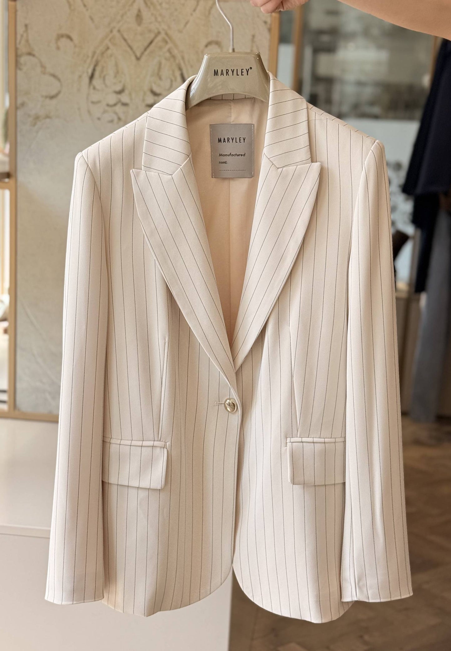 MARYLEY - Giacca Monopetto Gessata Avorio