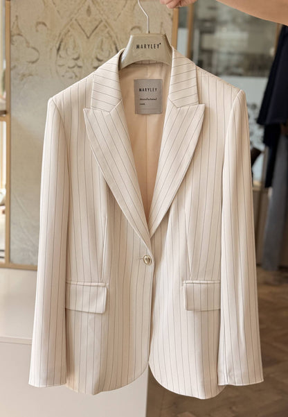 MARYLEY - Giacca Monopetto Gessata Avorio