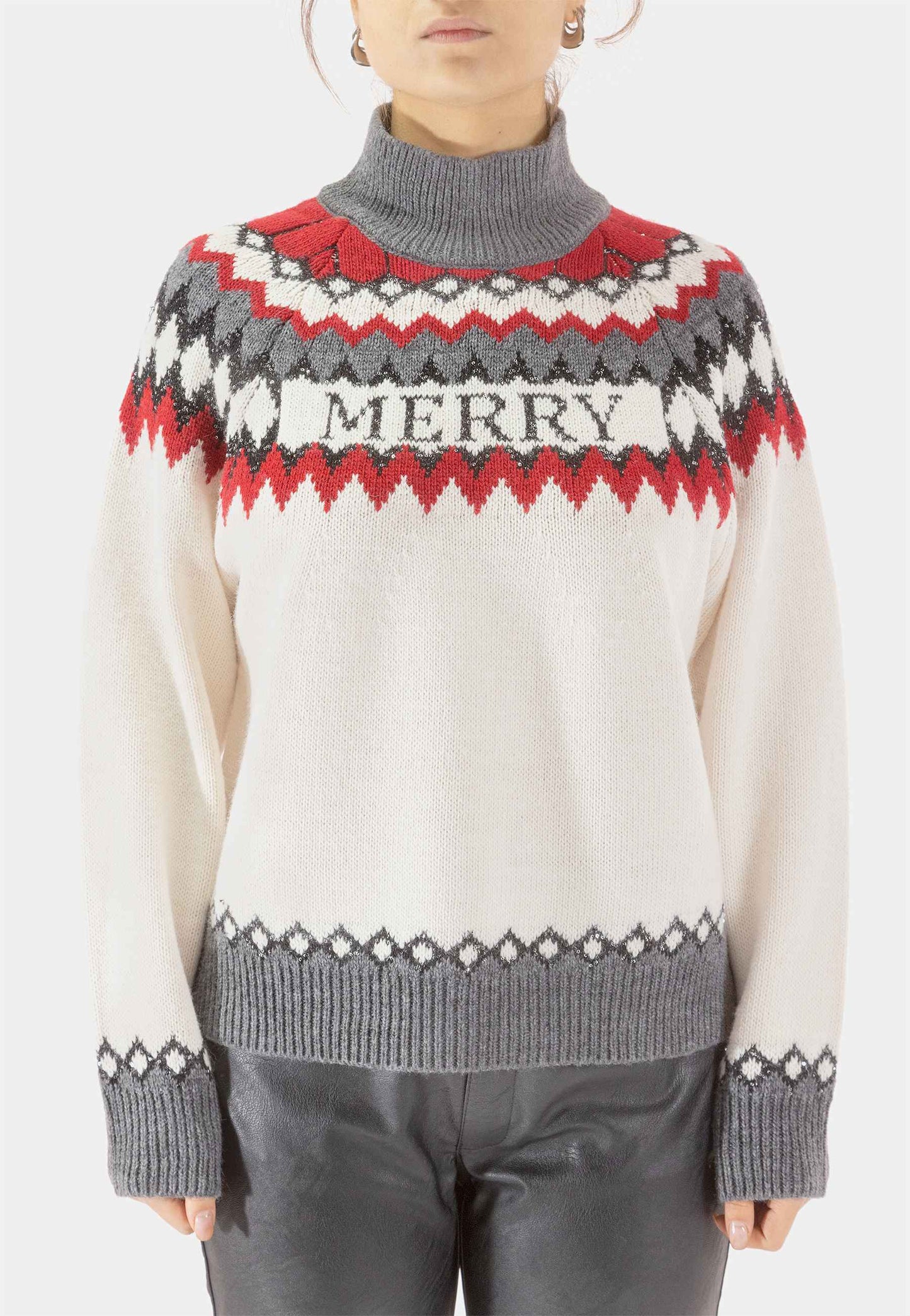 MOTEL - Pullover Merry Christmans Grigio