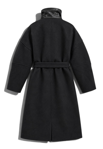 LE STREGHE - Cappotto Over Collo Ecopelle Nero