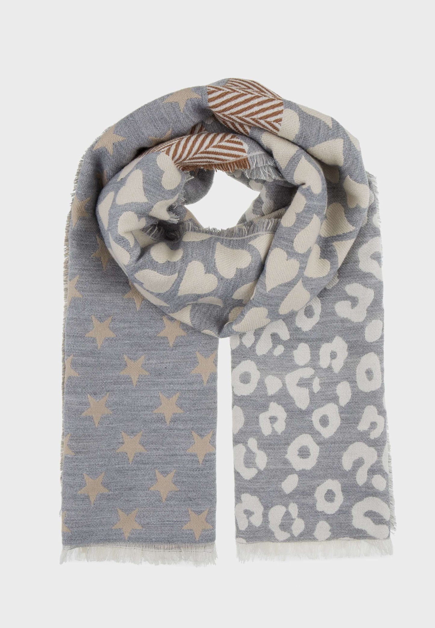 ALEX MAX - Beige Hearts Stars Scarf