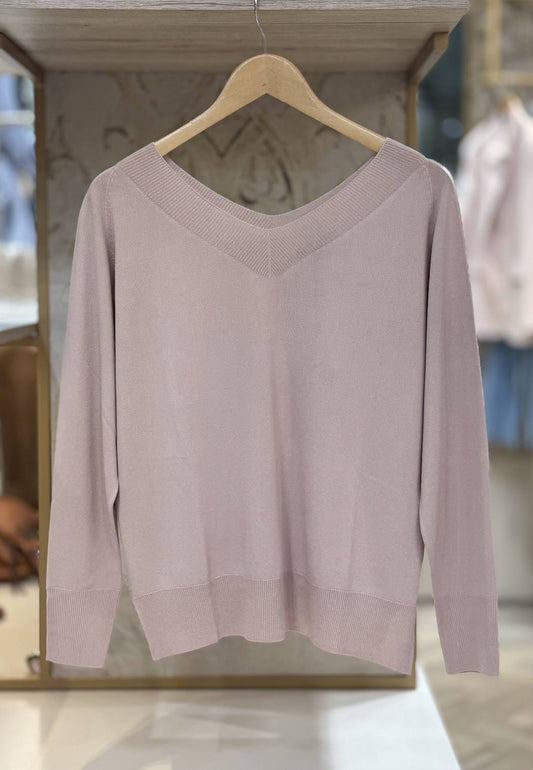 MARYLEY - Maglia Scollo A "V" Cipria