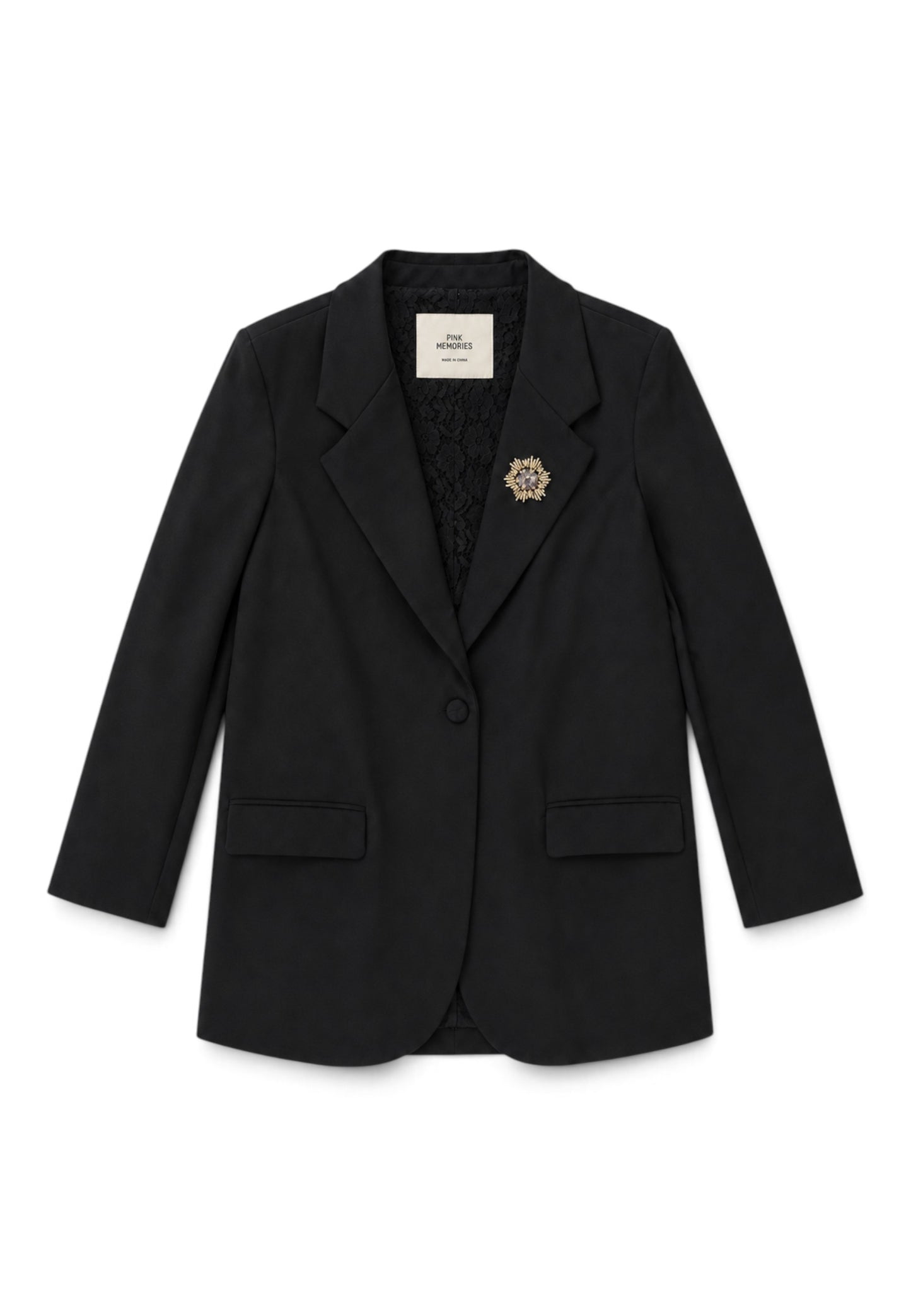 PINK MEMORIES - Blazer Over Con Spilla Gioiello Nero