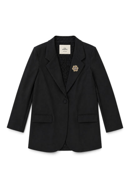 PINK MEMORIES - Blazer Over Con Spilla Gioiello Nero