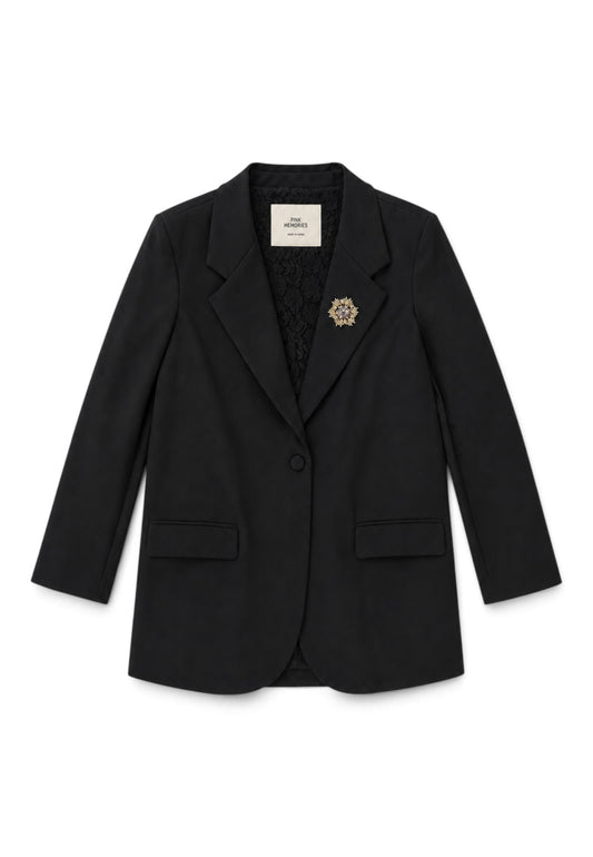 PINK MEMORIES - Blazer Over Con Spilla Gioiello Nero