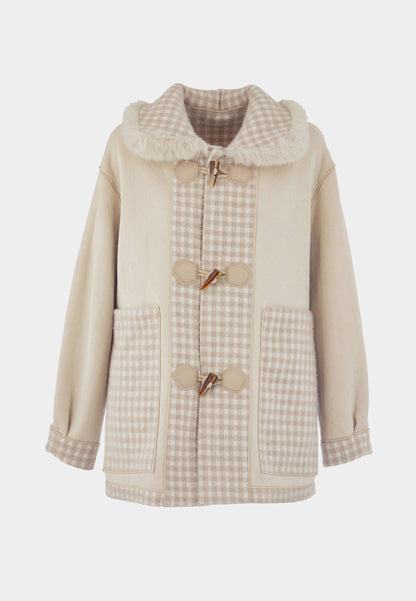 ALEX MAX - Cream Faux Fur Vichy Coat