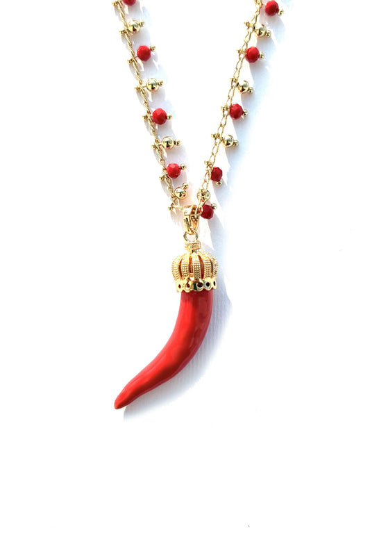 LARA11 - Collana Girocollo Cornetti Rosso
