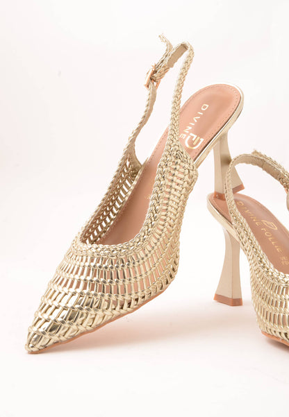 DIVINE FOLLIE - Sandalo Slingback Laminato Platino