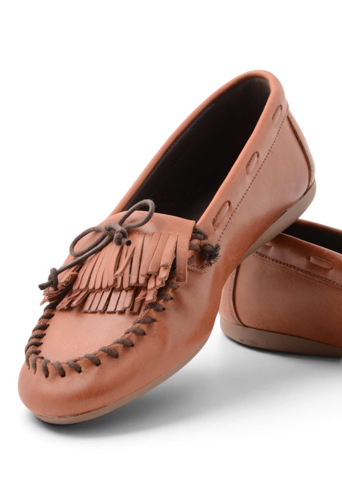 DIVINE FOLLIE - Mocassino Con Frangia e Laccetto Castagno