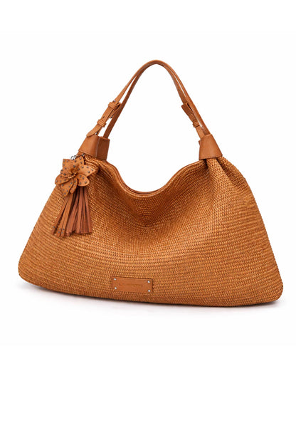 LA CARRIE - Shopping Bag Soft In Raffia Cuoio