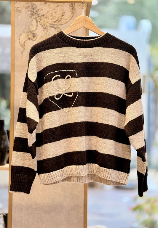 MOTEL - Pullover A Righe Marrone