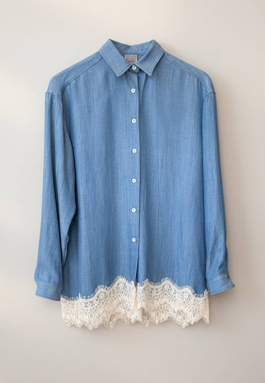MINERVA - Camicia Manica Lunga Pizzo Chambrie