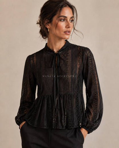 LE STREGHE - Camicia Coreana Pizzo Nero