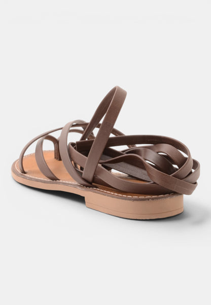 DIVINE FOLLIE - Sandali Piatti in Pelle Marrone