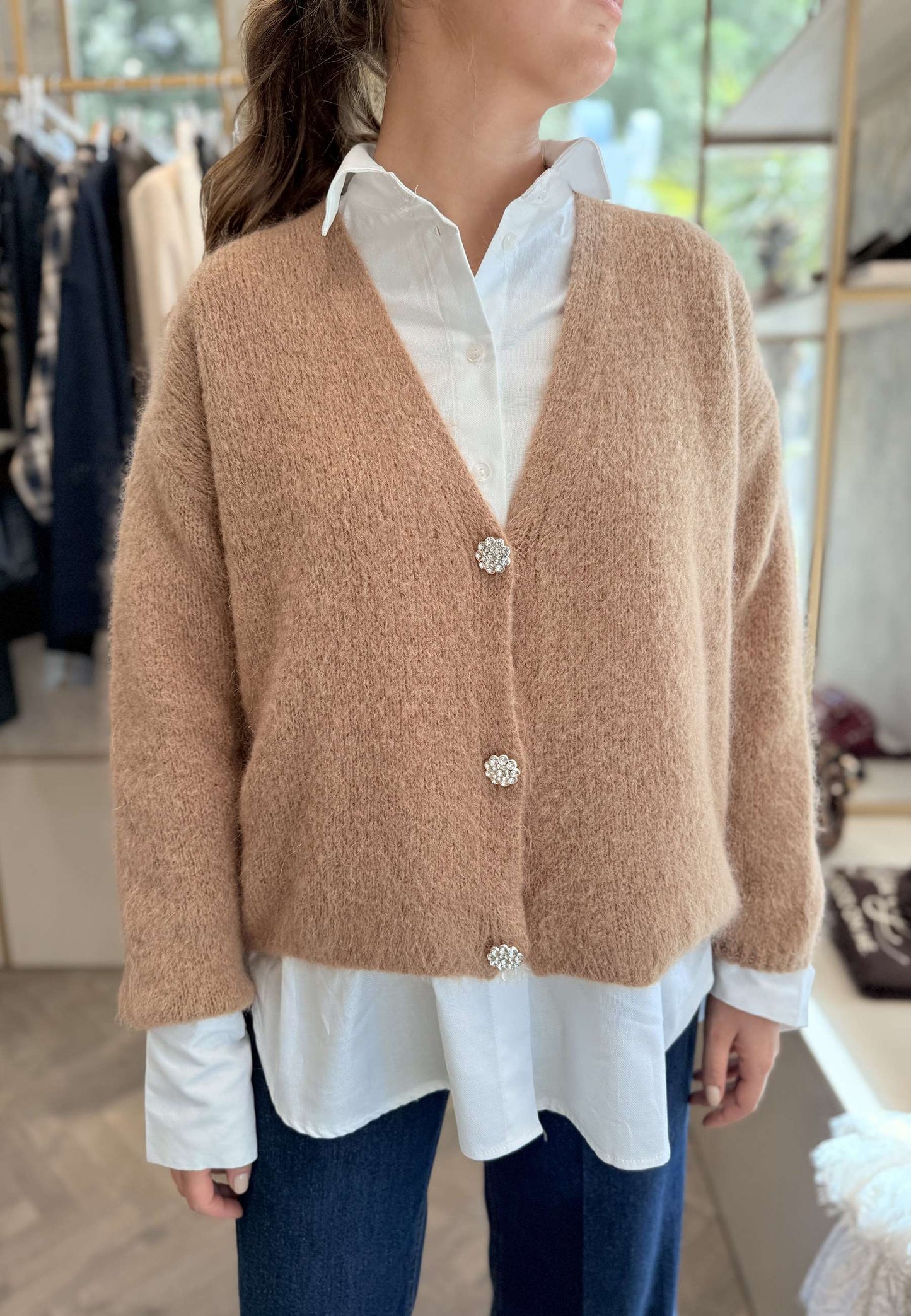 NUNZIA - Cardigan In Mohair Gioiello Camel