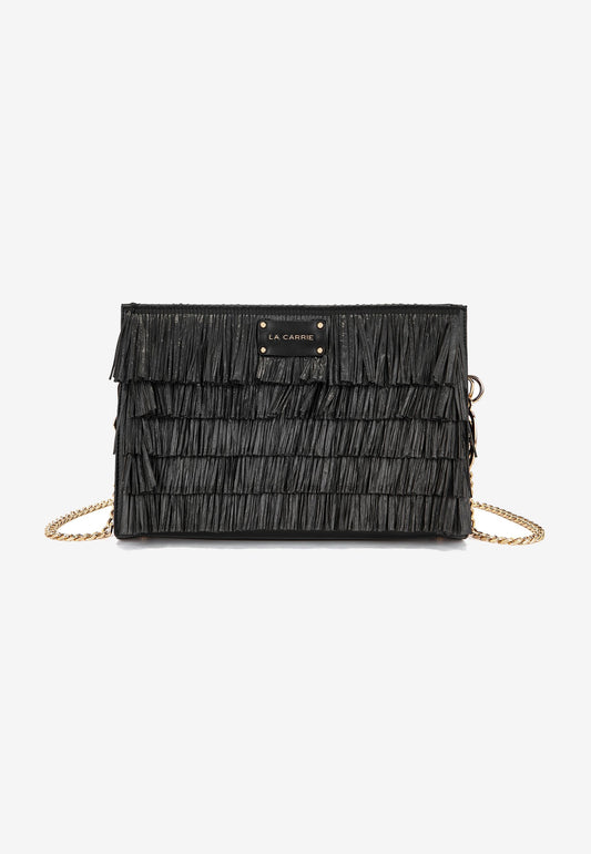 LA CARRIE - Pochette In Raffia Sunflower Nero