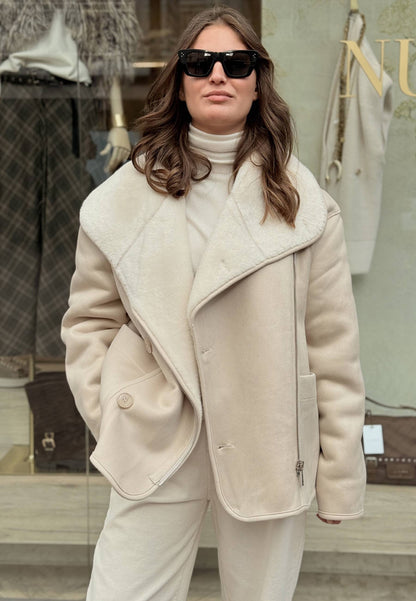 ALEX & MAX - Giacca Biker In Ecomontone Panna