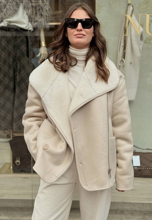 ALEX & MAX - Giacca Biker In Ecomontone Panna