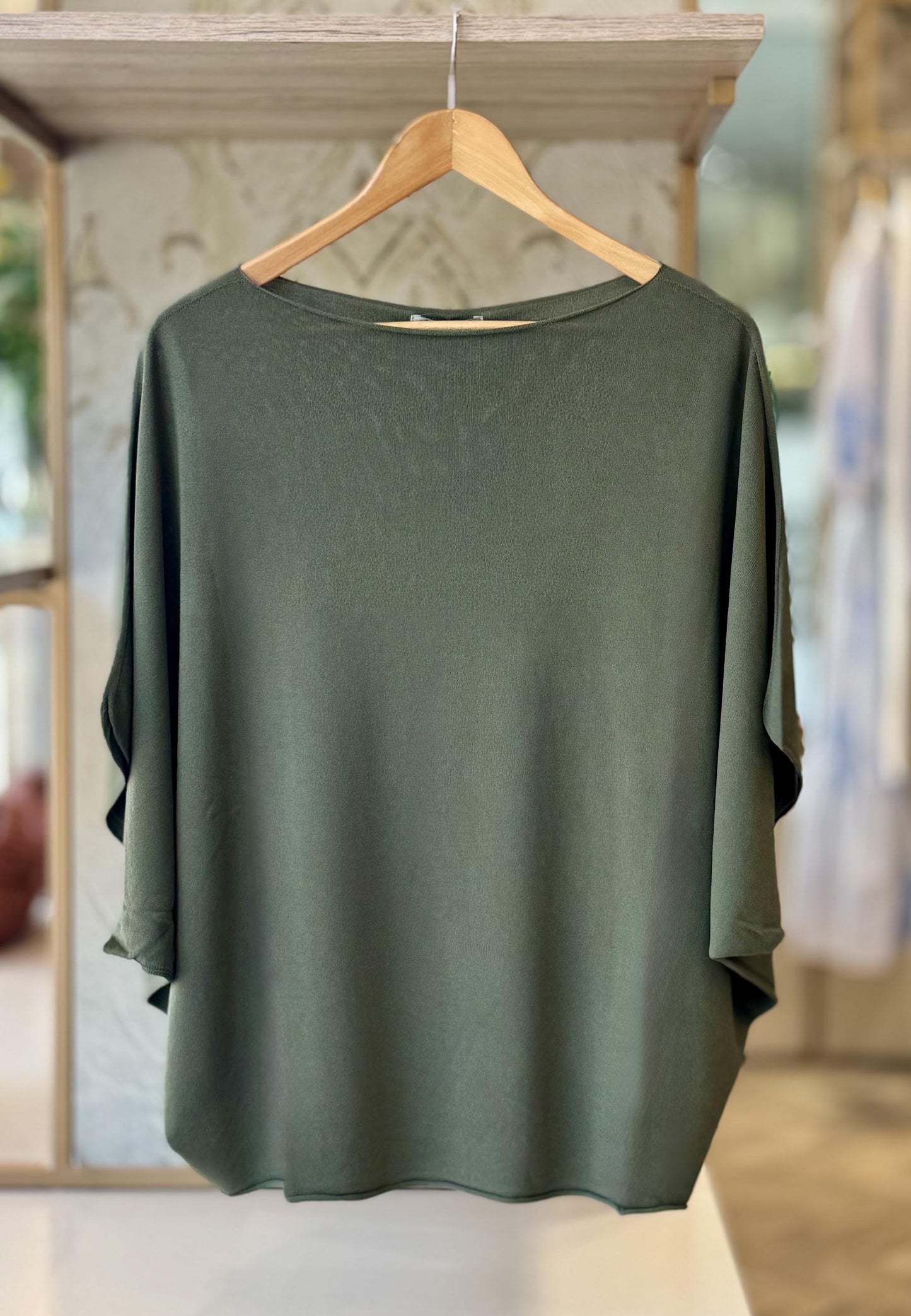 SUSY STAR CURVY - Maglia Over Pipistrello Verde Militare
