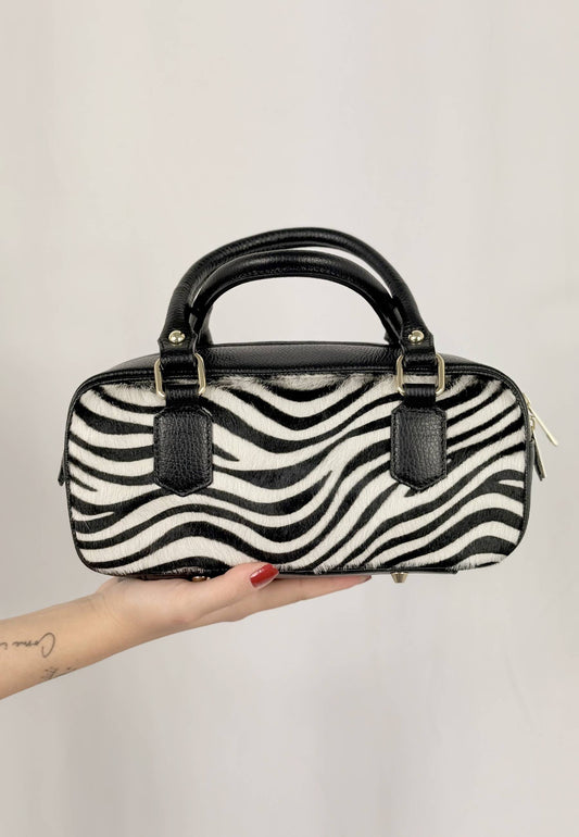 NUNZIA - Borsa A Mano HANNA  Cavallino Nero Zebrato