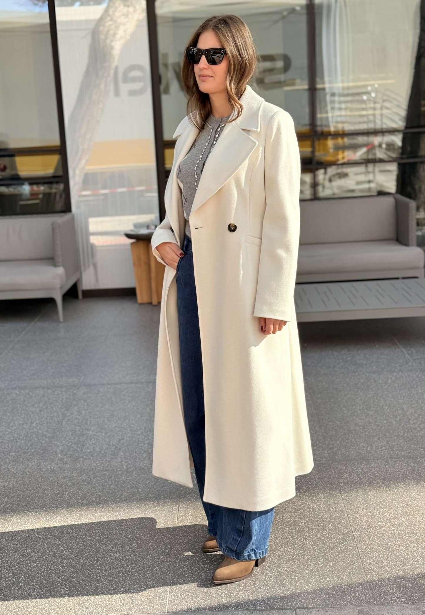 LE STREGHE - Cappotto Lungo Monopetto Latte