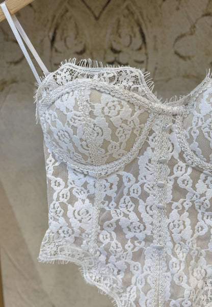 NUNZIA - Corsetto Bustier Pizzo Bianco