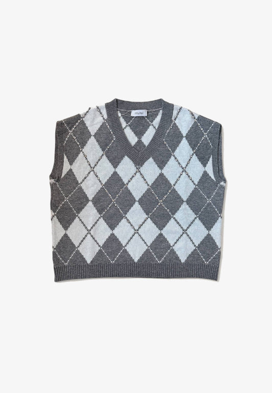 MOTEL - Gilet Rombi E Strass Grigio Panna