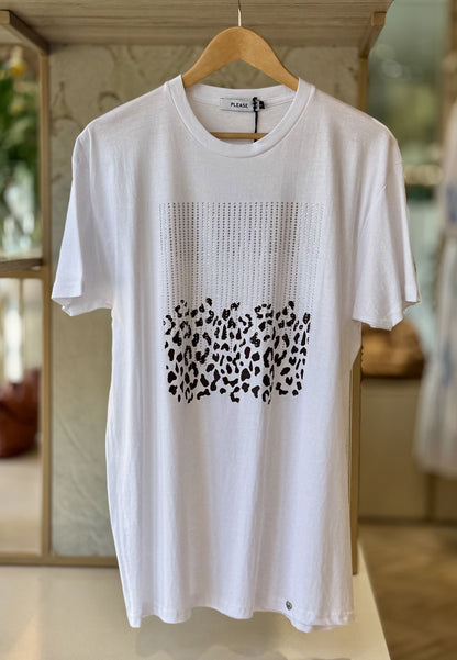 PLEASE - T-shirt Strass Bianco