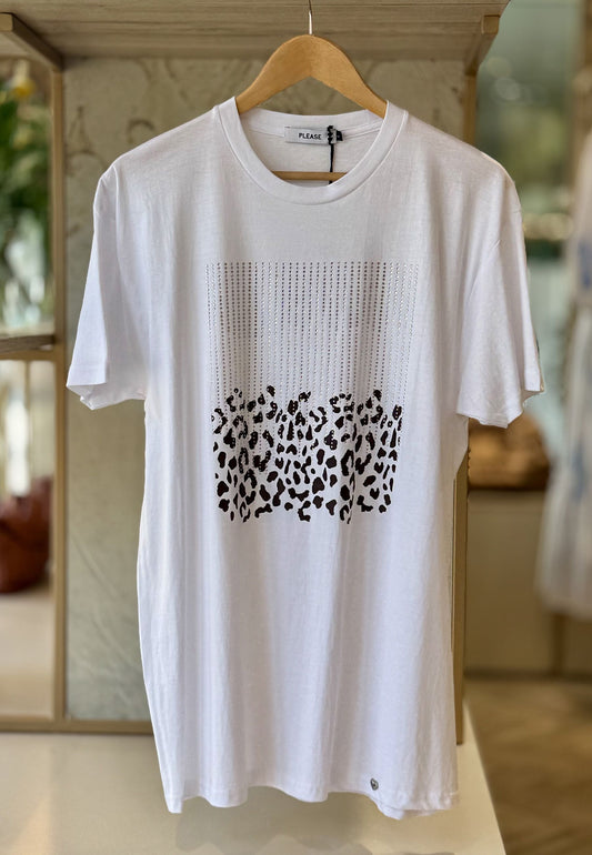 PLEASE - T-shirt Strass Bianco