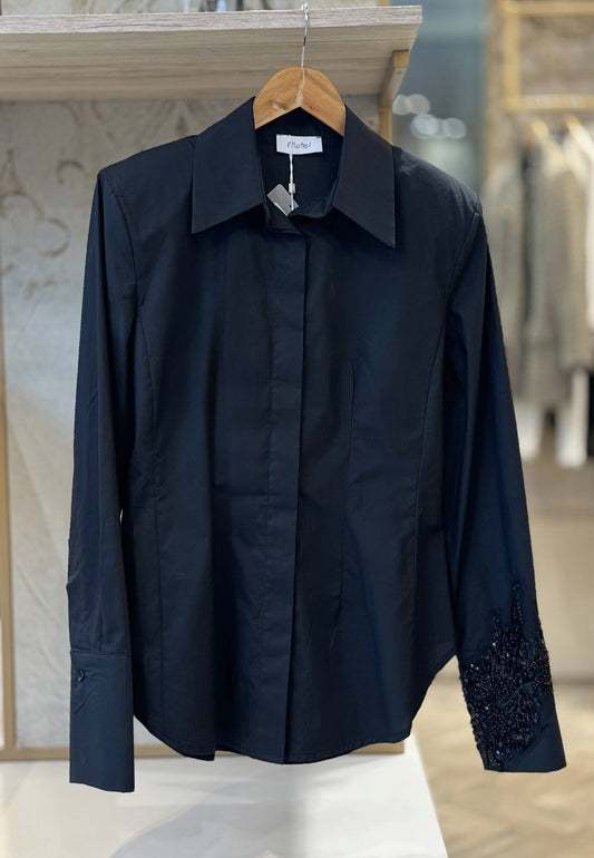 MOTEL - Camicia In Popeline E Strass Nero