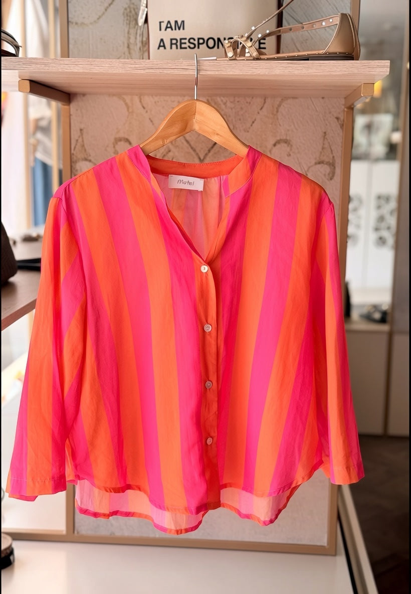 MOTEL - Camicia A Righe Fuxia/Arancione