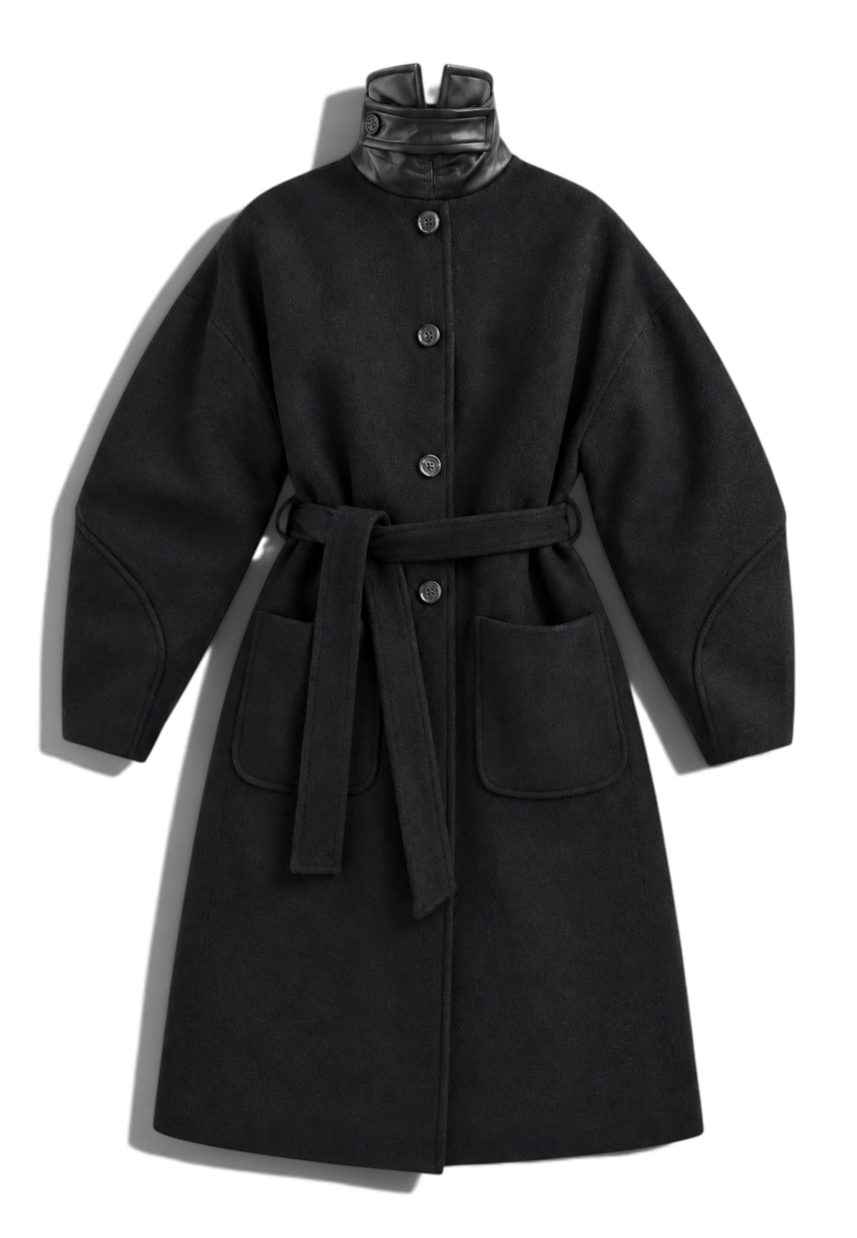 LE STREGHE - Cappotto Over Collo Ecopelle Nero