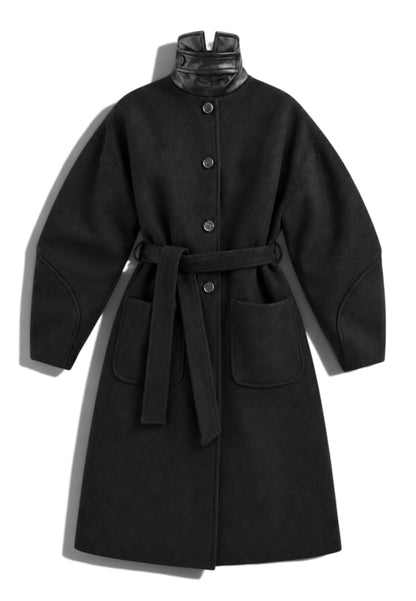 LE STREGHE - Cappotto Over Collo Ecopelle Nero