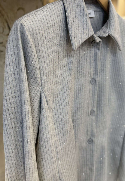MOTEL - Camicia Gessata Strass Grigio