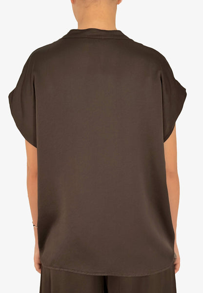 MOTEL - Blusa Boxy Fit Viscosa Mocha