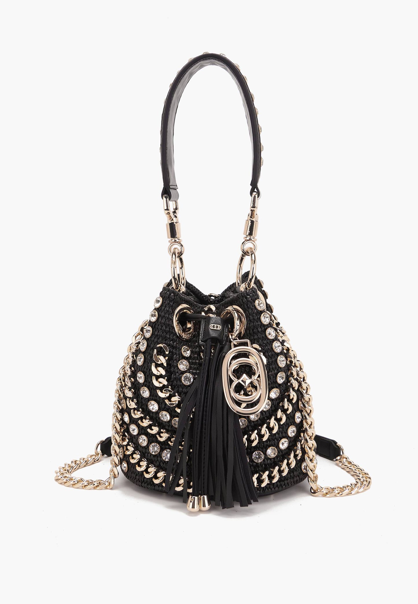 LA CARRIE - Secchiello Piccolo Mirror Raffia Nero