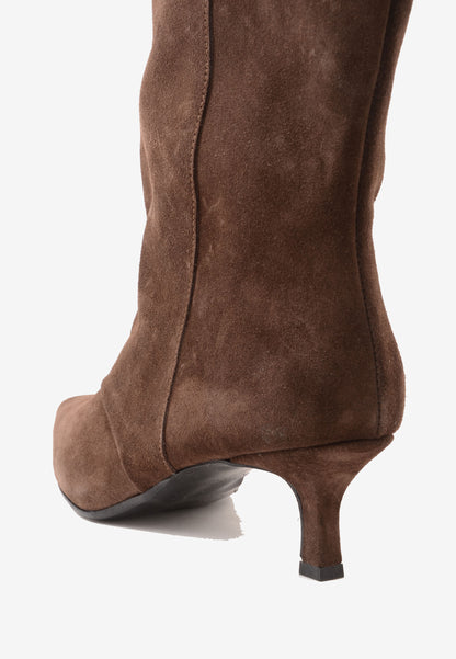DIVINE FOLLIE - Stivale Alto Camoscio Tacco Basso Moro