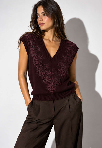 MOTEL - Gilet In Pizzo Vino