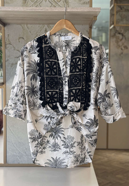 MOTEL - Camicia Palme Macramè Nero