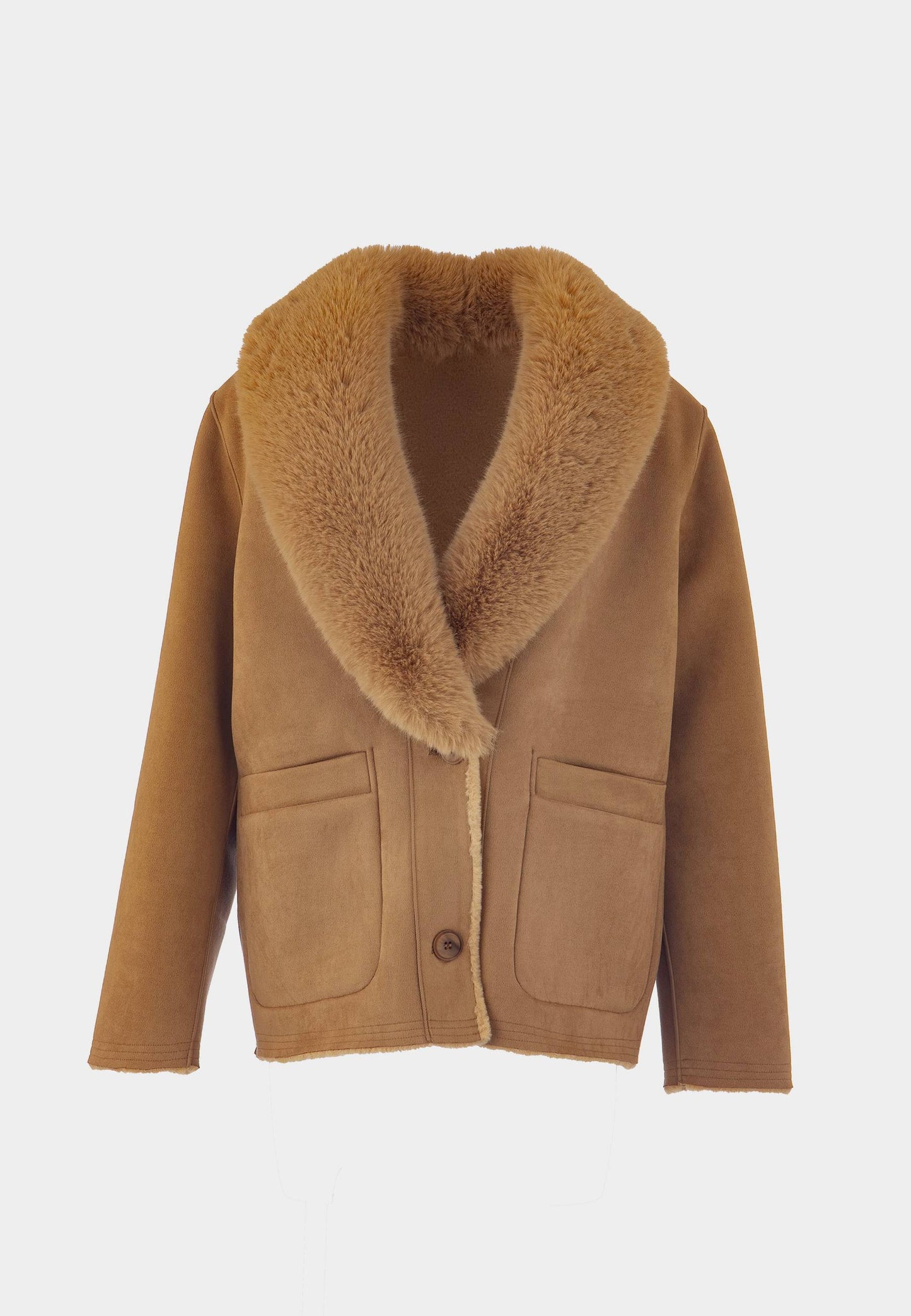 ALEX MAX - Sheepskin Collar Eco-Fur Camel