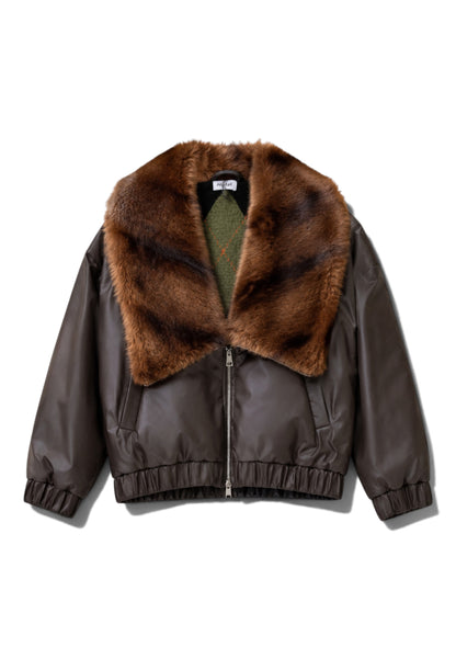 MOTEL - Bomber Collo Pelliccia Moro
