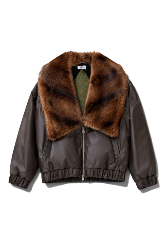 MOTEL - Bomber Collo Pelliccia Moro