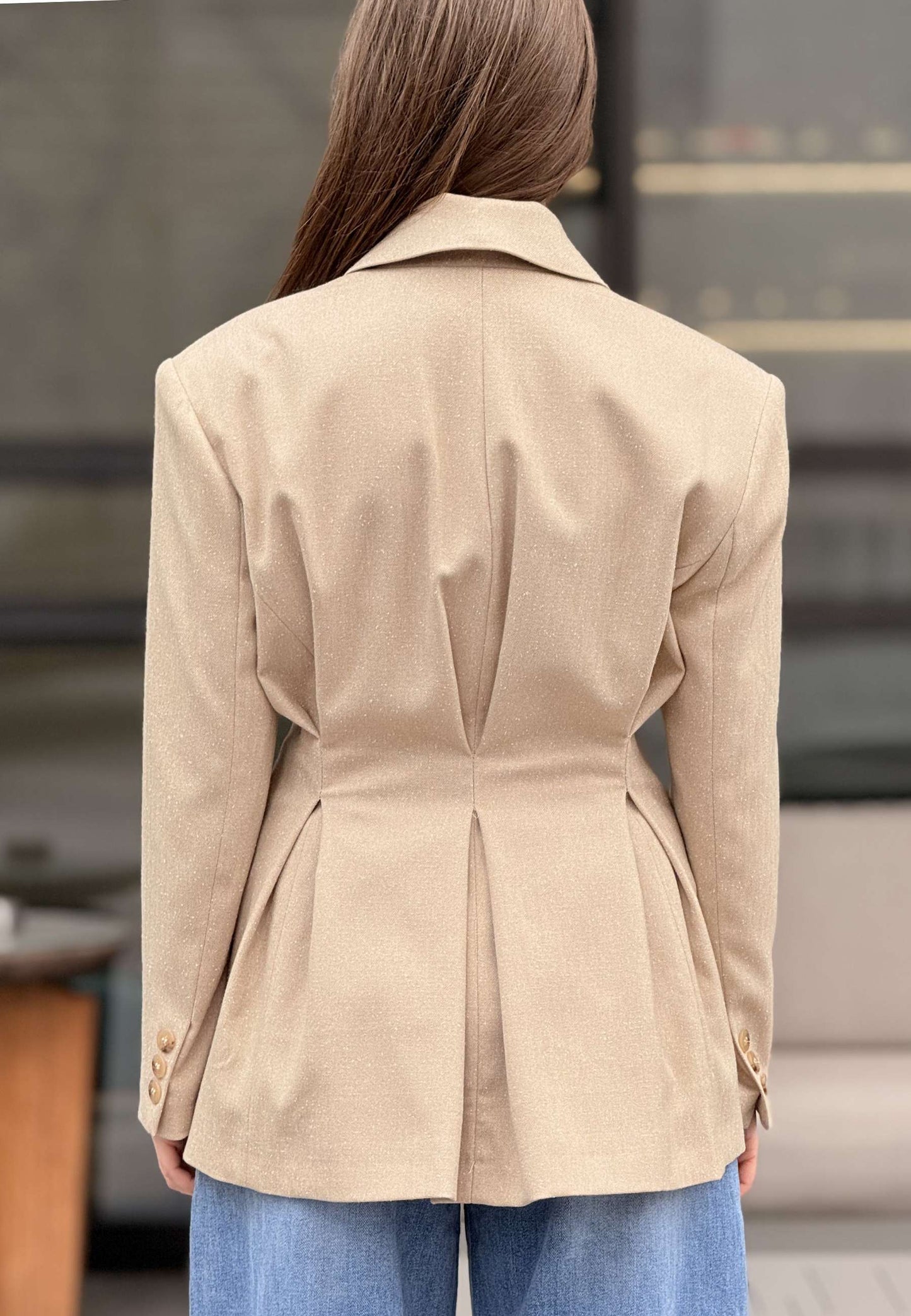 MARYLEY - Blazer Doppiopetto Spinato Sabbia