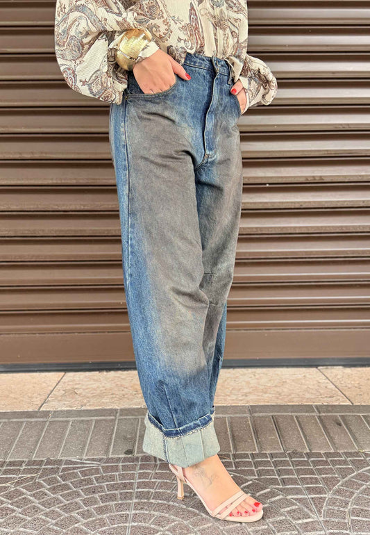 MOTEL - Jeans Larghi Vita Alta Blu